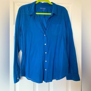 Lilly Pulitzer L Blue ANNA MARIA 100% cotton Button Down Light Weight